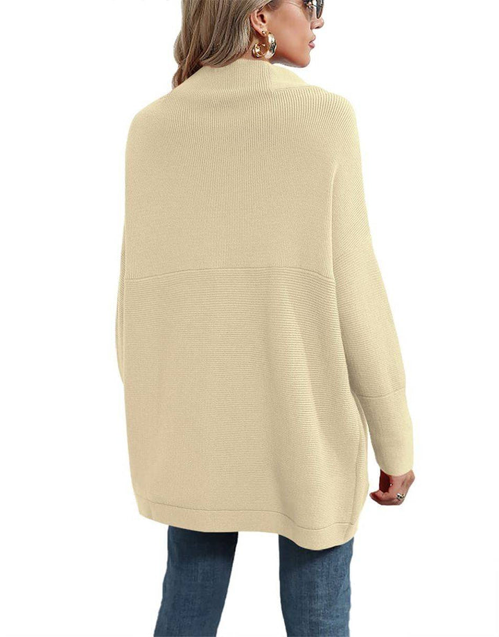 Anrabess Ribbed Knit Turtleneck Slouchy Tunic Pullover