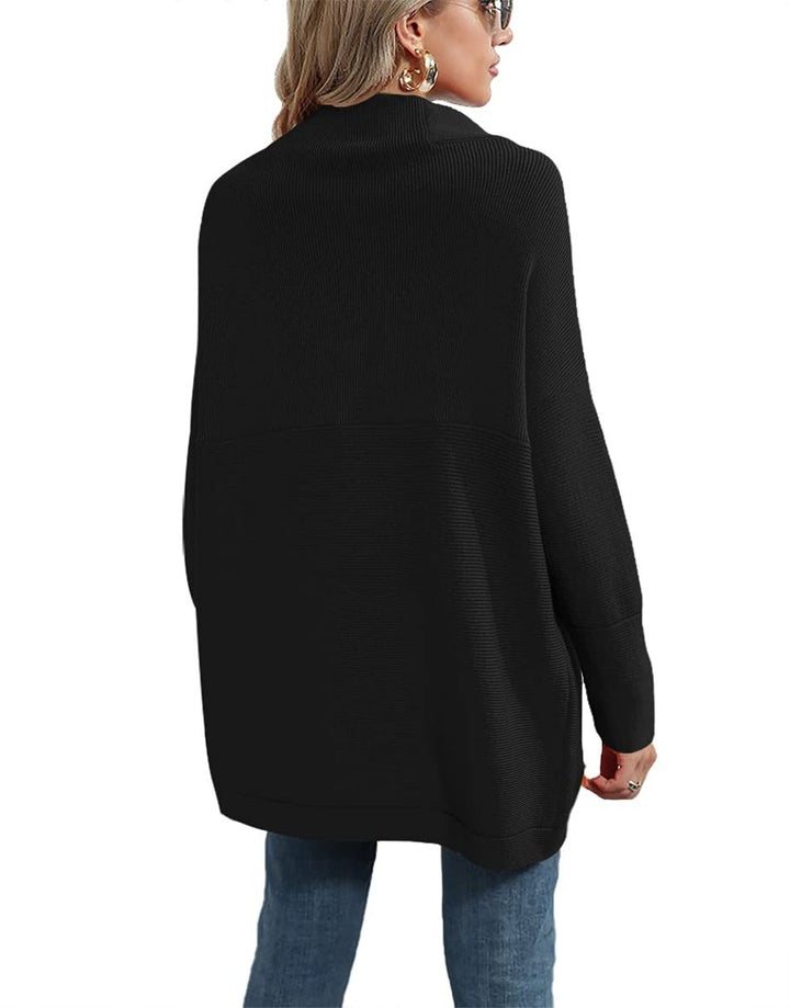 Anrabess Ribbed Knit Turtleneck Slouchy Tunic Pullover