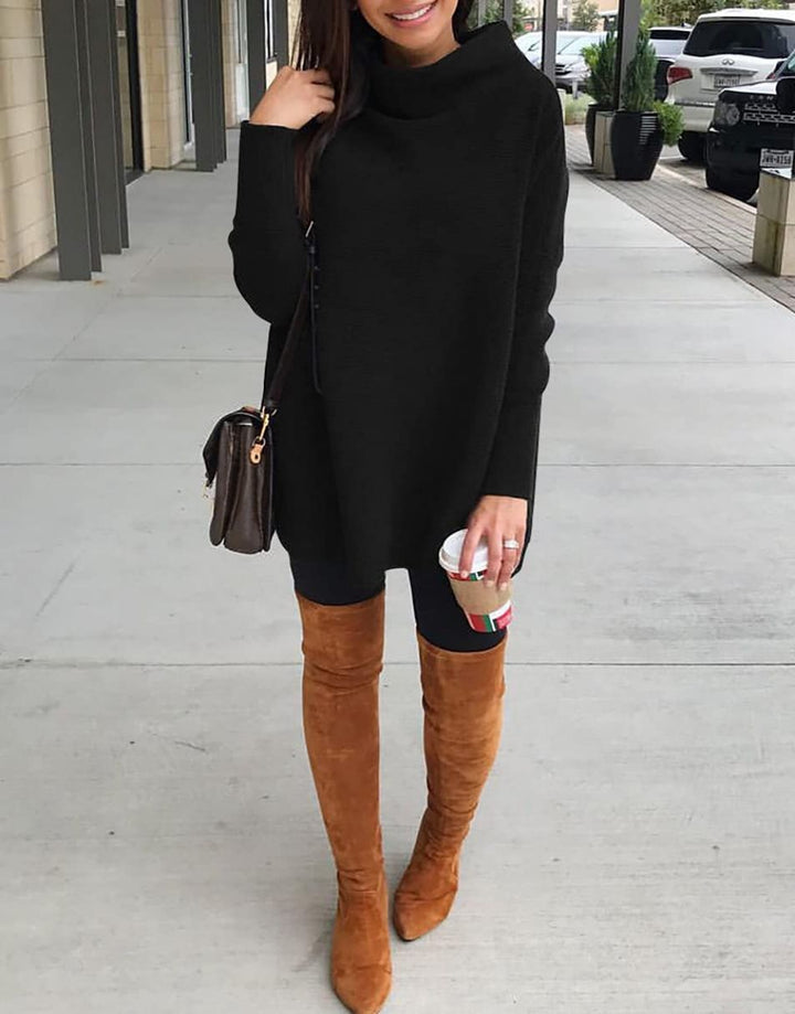 Anrabess Ribbed Knit Turtleneck Slouchy Tunic Pullover