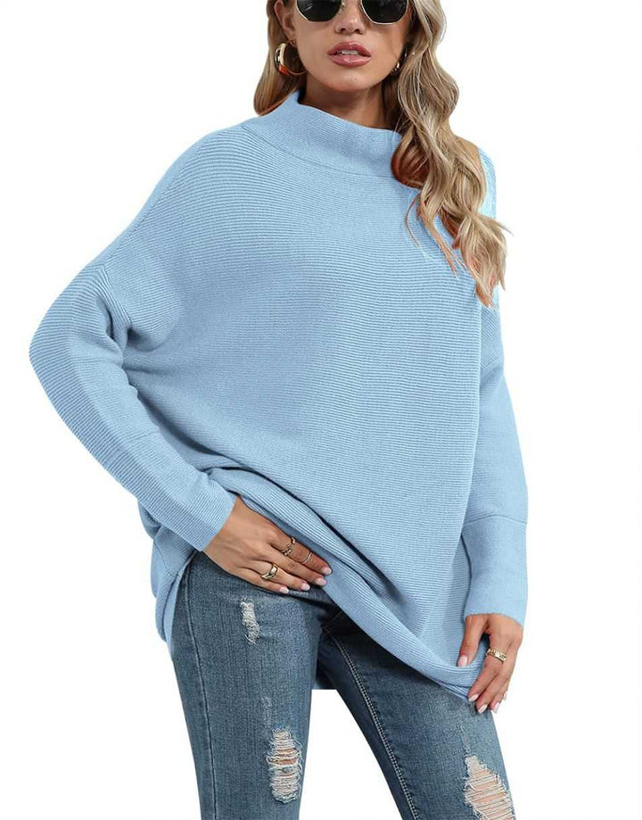 Anrabess Ribbed Knit Turtleneck Slouchy Tunic Pullover