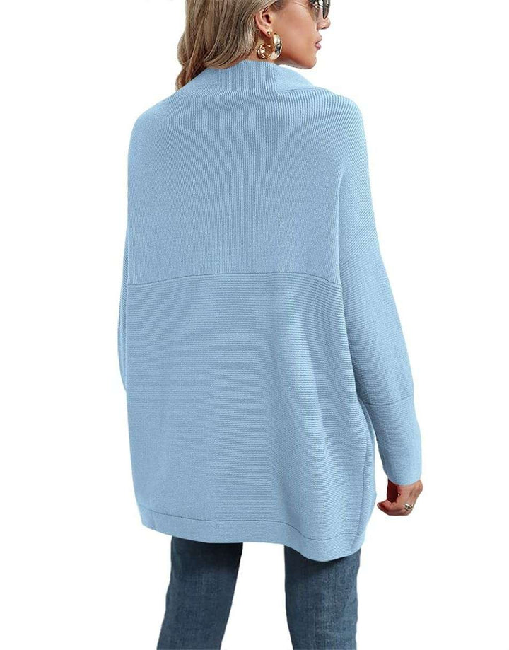Anrabess Ribbed Knit Turtleneck Slouchy Tunic Pullover