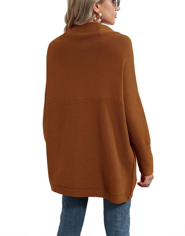 Anrabess Ribbed Knit Turtleneck Slouchy Tunic Pullover