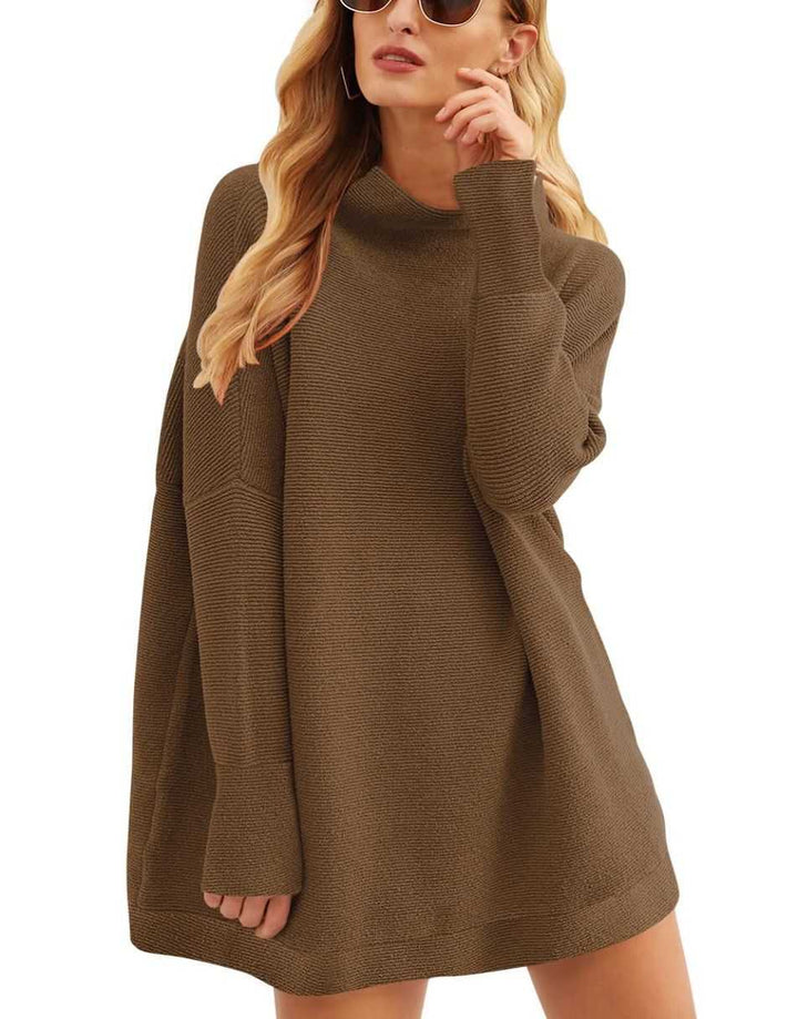 Anrabess Ribbed Knit Turtleneck Slouchy Tunic Pullover