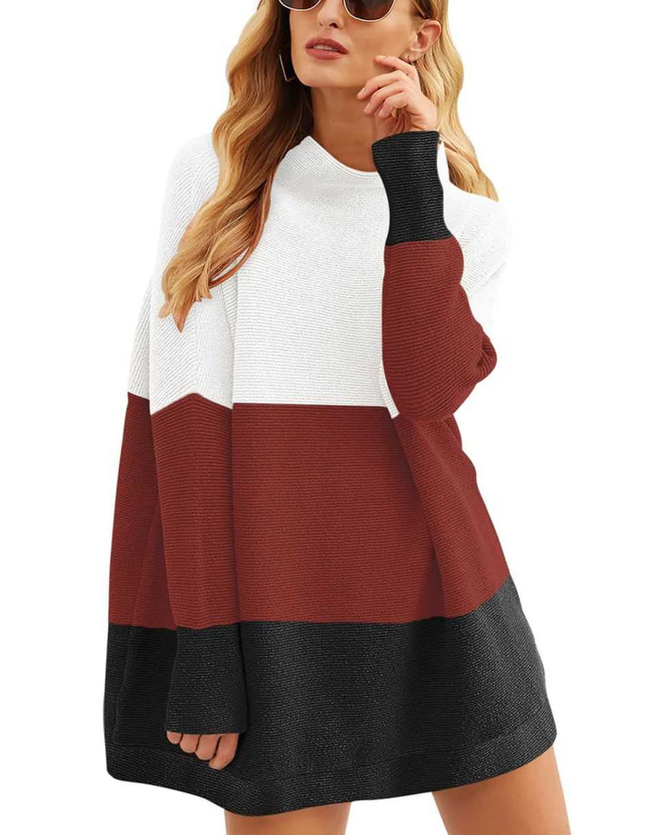 Anrabess Ribbed Knit Turtleneck Slouchy Tunic Pullover
