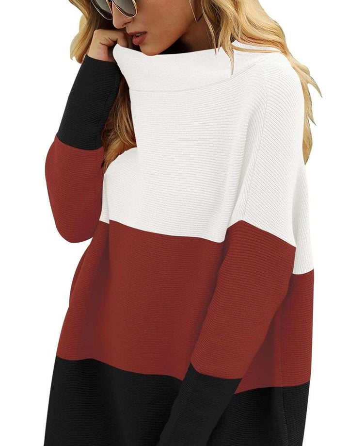 Anrabess Ribbed Knit Turtleneck Slouchy Tunic Pullover