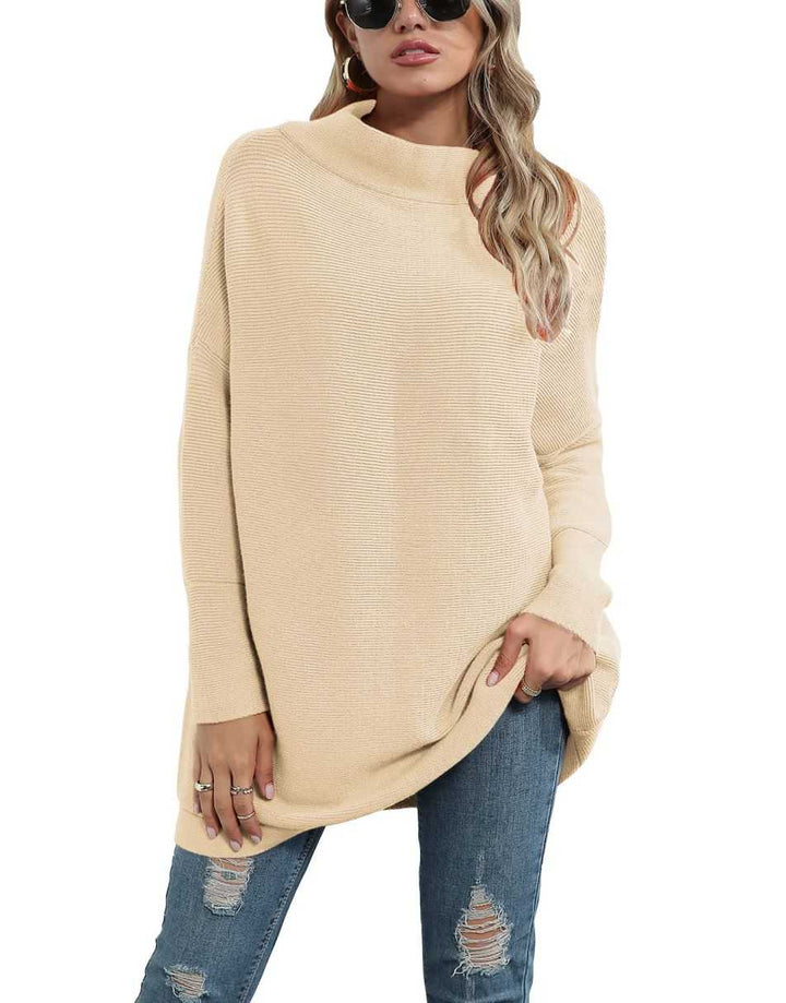 Anrabess Ribbed Knit Turtleneck Slouchy Tunic Pullover