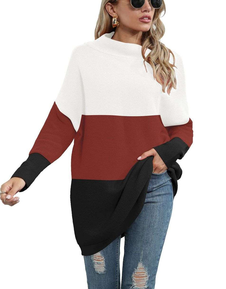Anrabess Ribbed Knit Turtleneck Slouchy Tunic Pullover