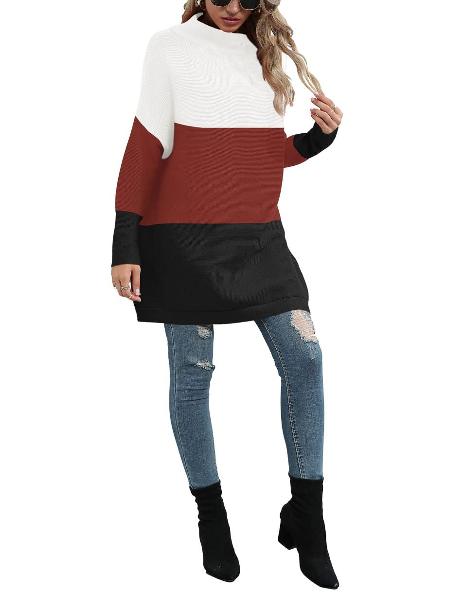 Anrabess Ribbed Knit Turtleneck Slouchy Tunic Pullover