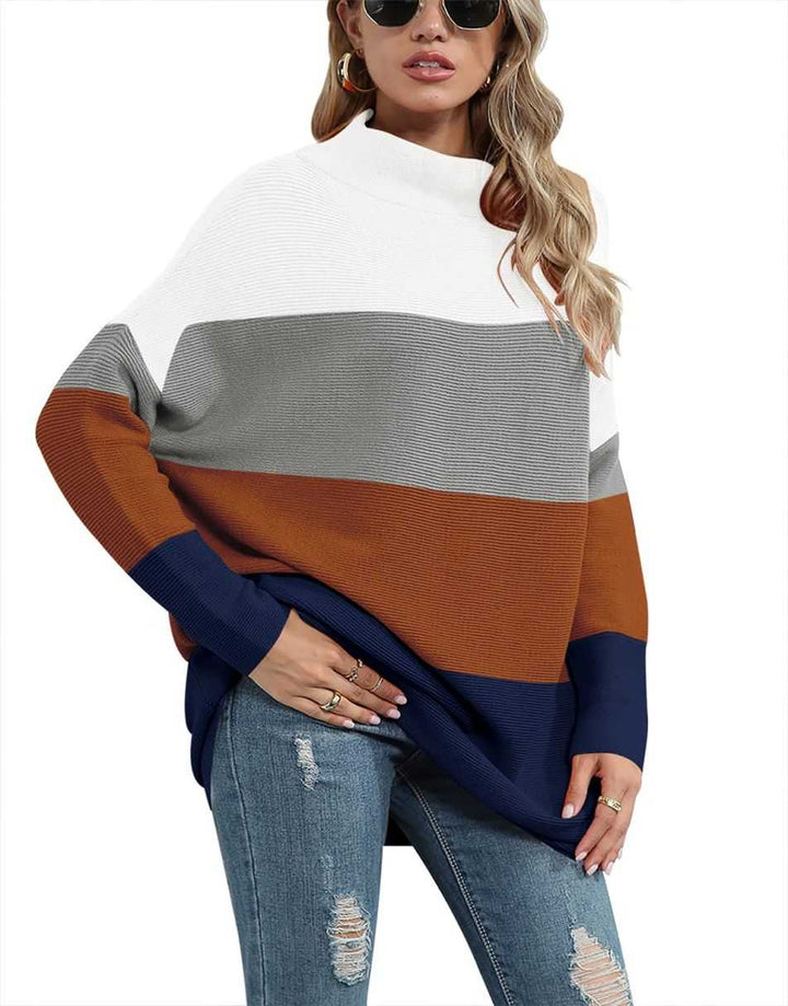 Anrabess Ribbed Knit Turtleneck Slouchy Tunic Pullover