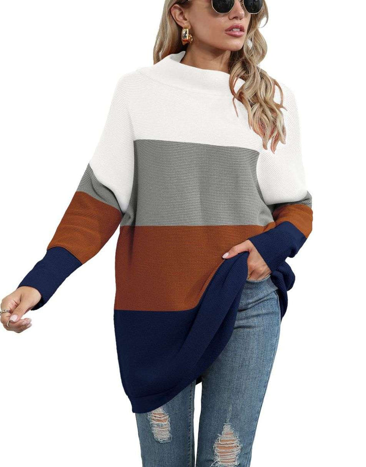Anrabess Ribbed Knit Turtleneck Slouchy Tunic Pullover