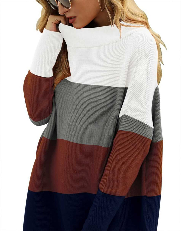 Anrabess Ribbed Knit Turtleneck Slouchy Tunic Pullover