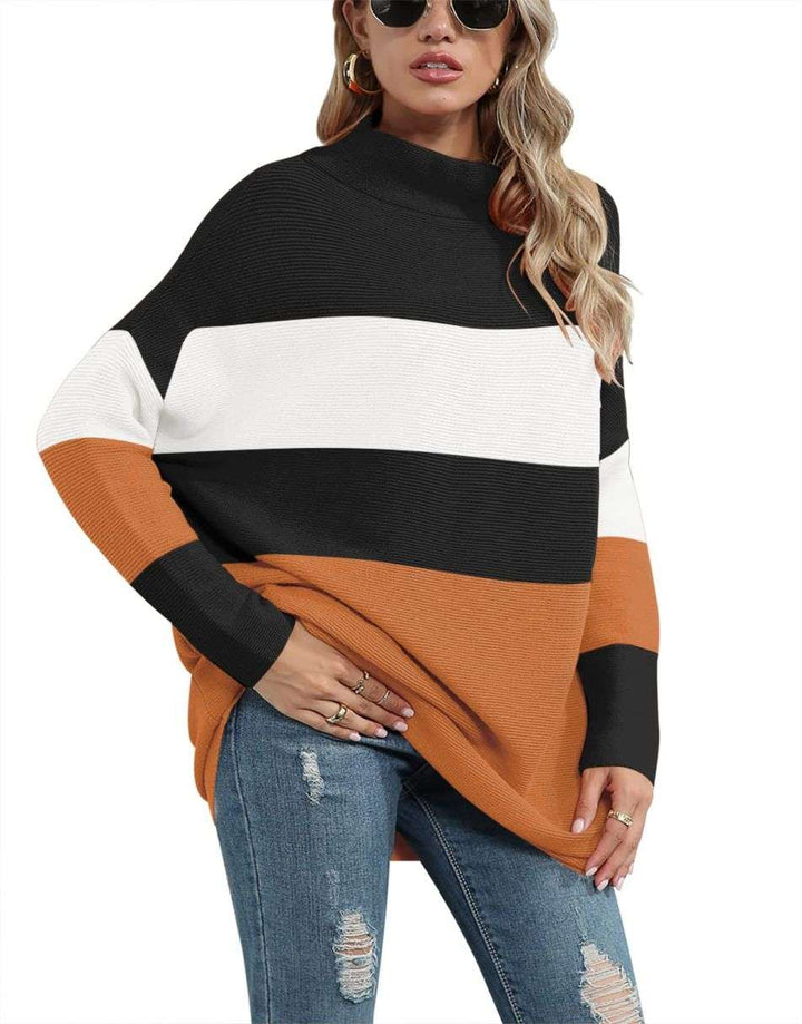 Anrabess Ribbed Knit Turtleneck Slouchy Tunic Pullover