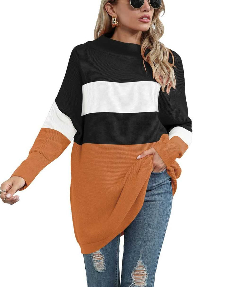 Anrabess Ribbed Knit Turtleneck Slouchy Tunic Pullover