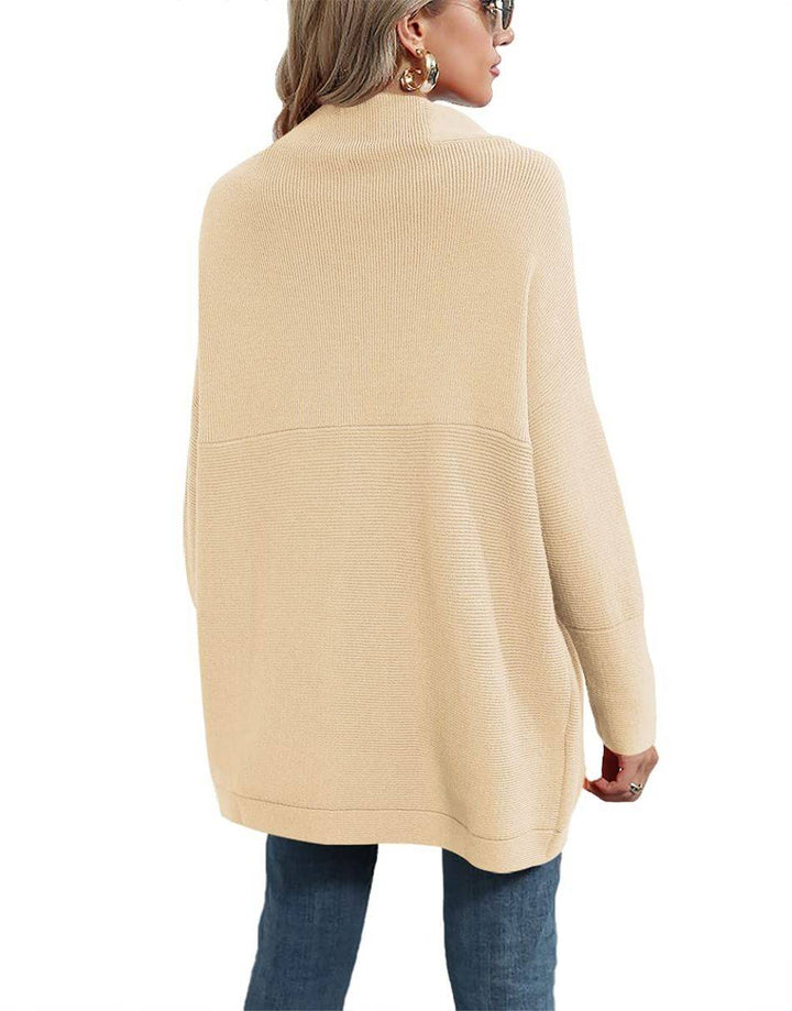 Anrabess Ribbed Knit Turtleneck Slouchy Tunic Pullover