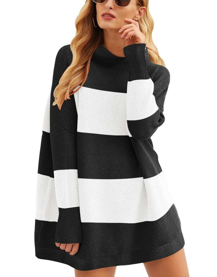 Anrabess Ribbed Knit Turtleneck Slouchy Tunic Pullover