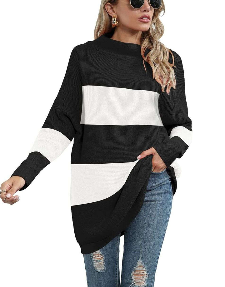 Anrabess Ribbed Knit Turtleneck Slouchy Tunic Pullover
