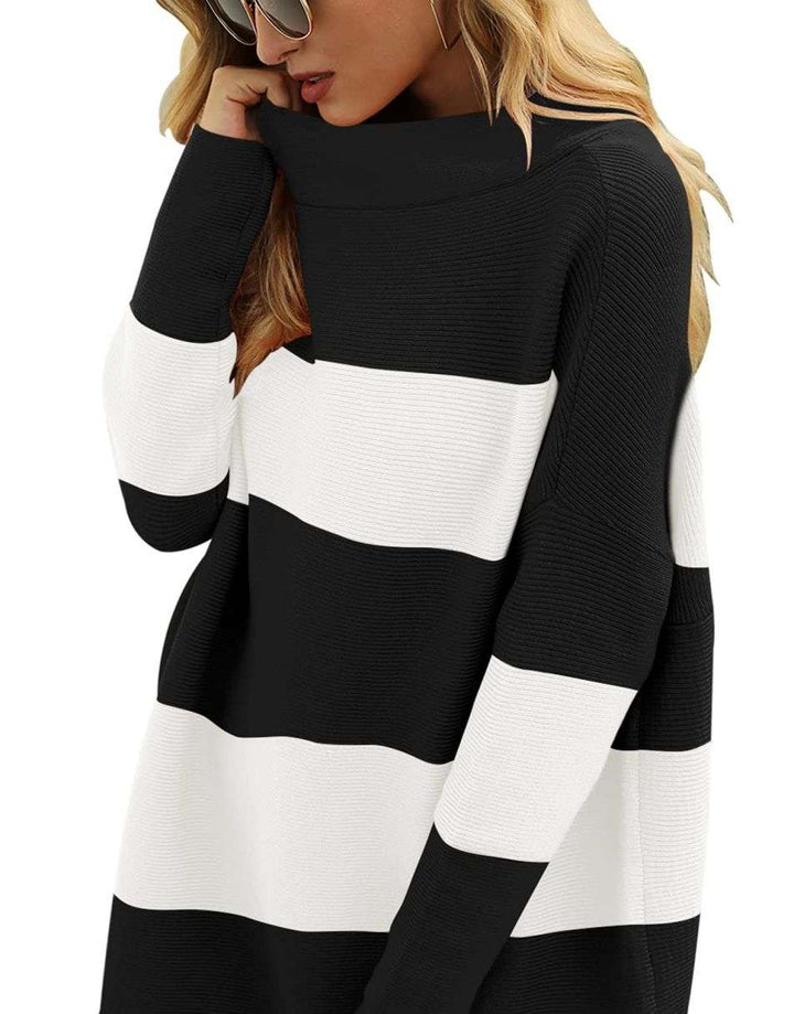 Anrabess Ribbed Knit Turtleneck Slouchy Tunic Pullover