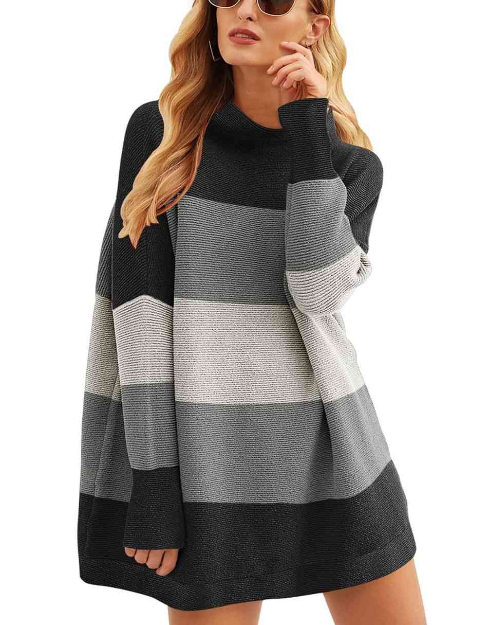 Anrabess Ribbed Knit Turtleneck Slouchy Tunic Pullover