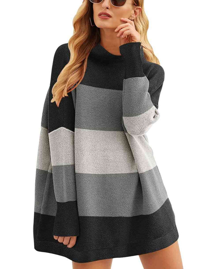 Anrabess Ribbed Knit Turtleneck Slouchy Tunic Pullover