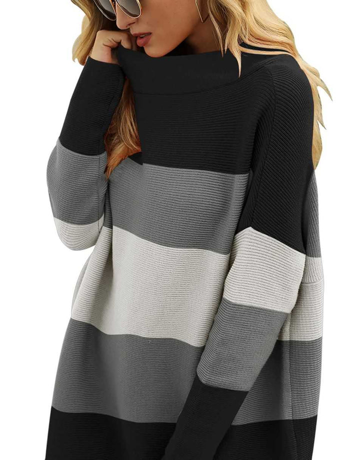 Anrabess Ribbed Knit Turtleneck Slouchy Tunic Pullover