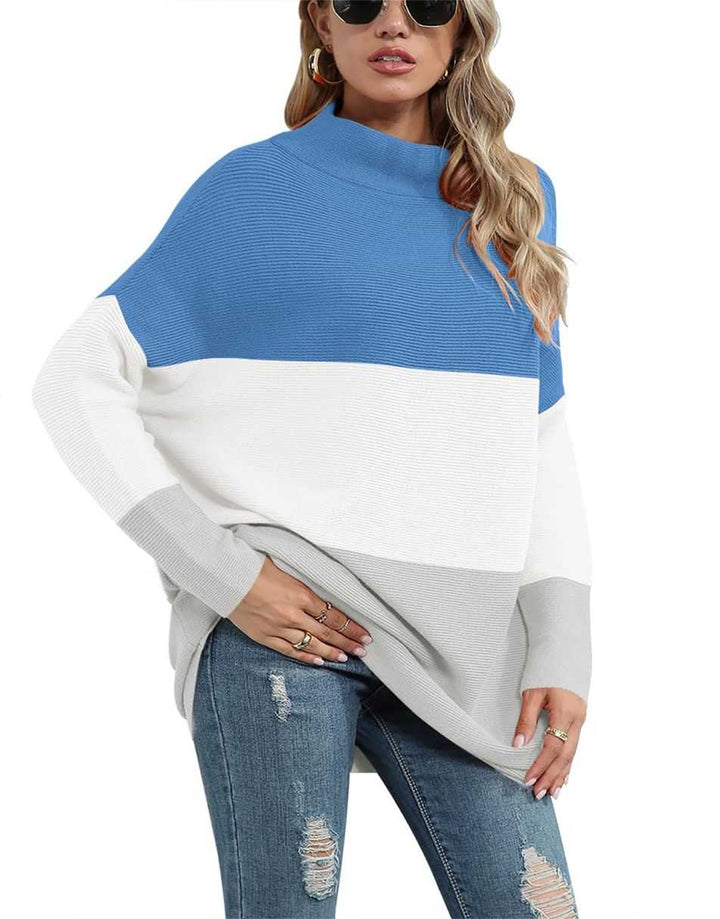Anrabess Ribbed Knit Turtleneck Slouchy Tunic Pullover