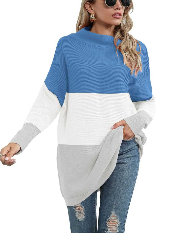 Anrabess Ribbed Knit Turtleneck Slouchy Tunic Pullover