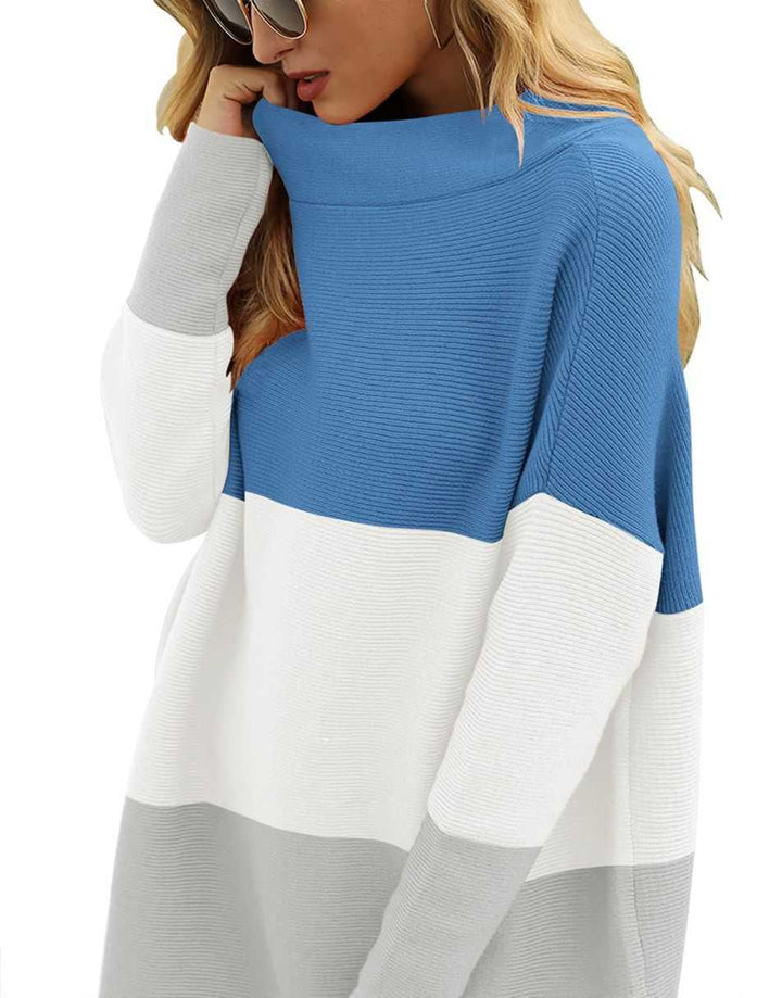 Anrabess Ribbed Knit Turtleneck Slouchy Tunic Pullover