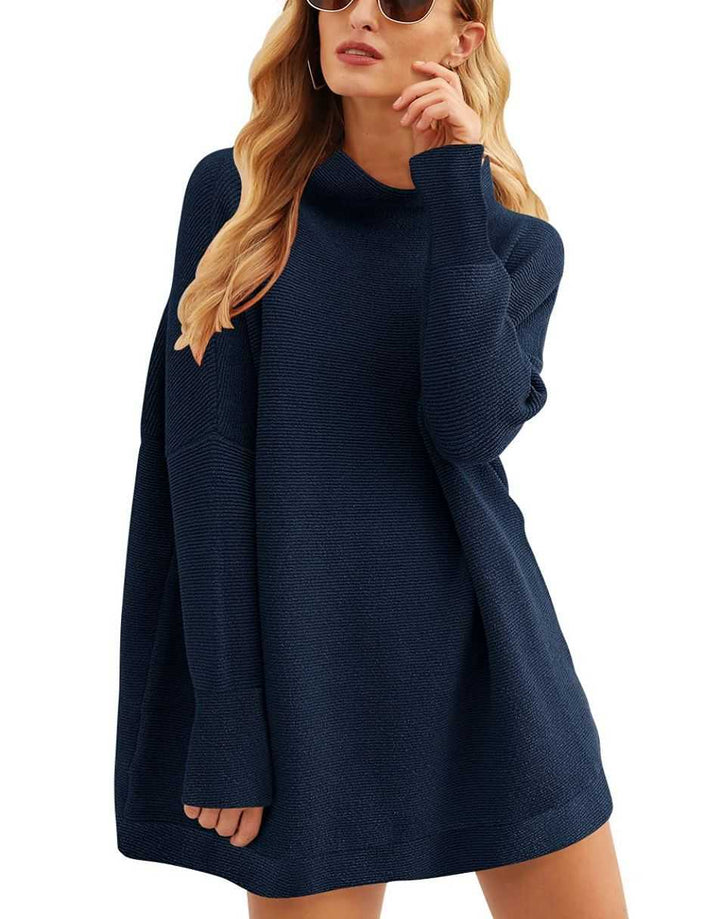Anrabess Ribbed Knit Turtleneck Slouchy Tunic Pullover