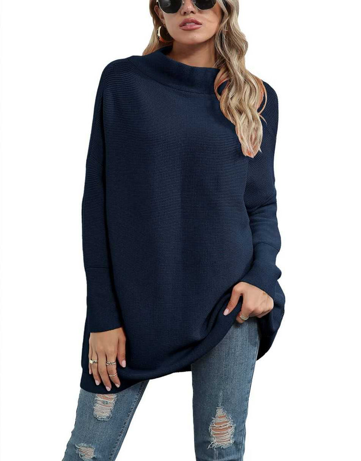 Anrabess Ribbed Knit Turtleneck Slouchy Tunic Pullover