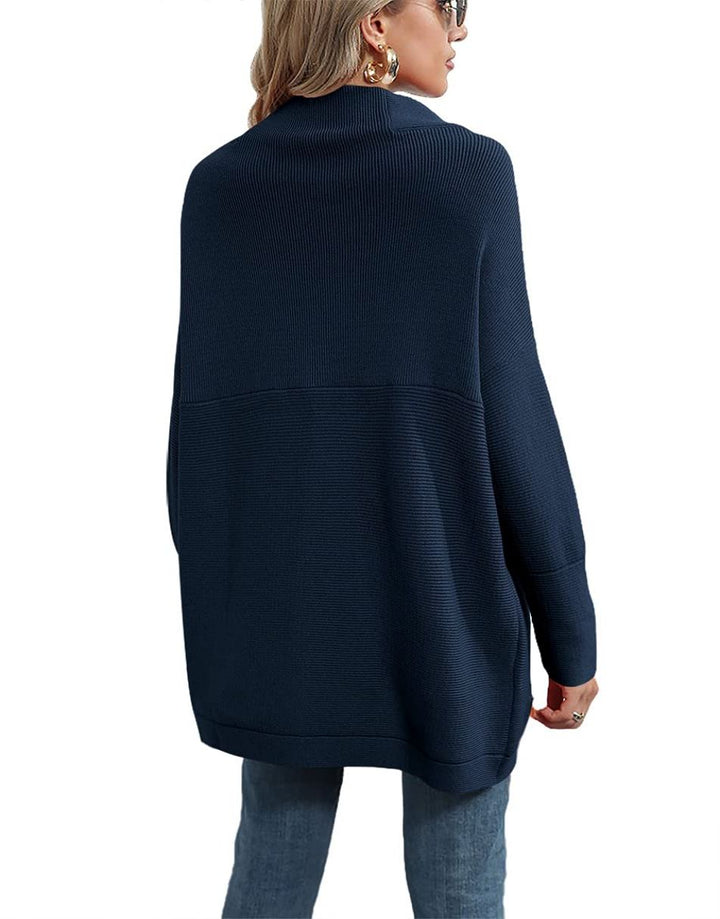 Anrabess Ribbed Knit Turtleneck Slouchy Tunic Pullover