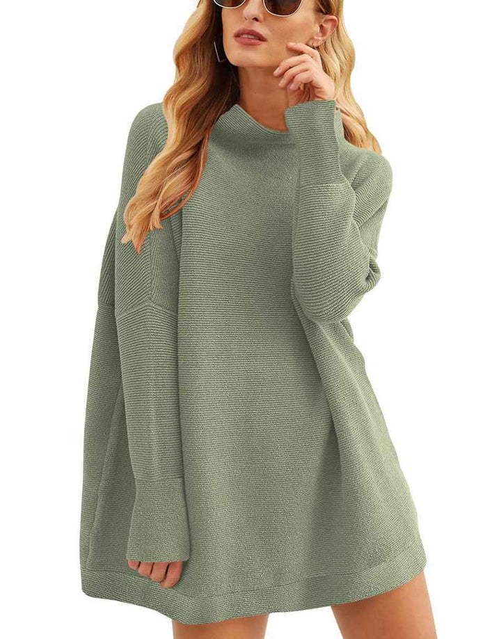 Anrabess Ribbed Knit Turtleneck Slouchy Tunic Pullover
