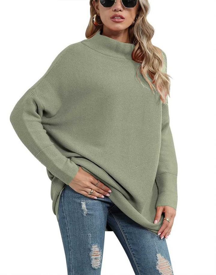 Anrabess Ribbed Knit Turtleneck Slouchy Tunic Pullover