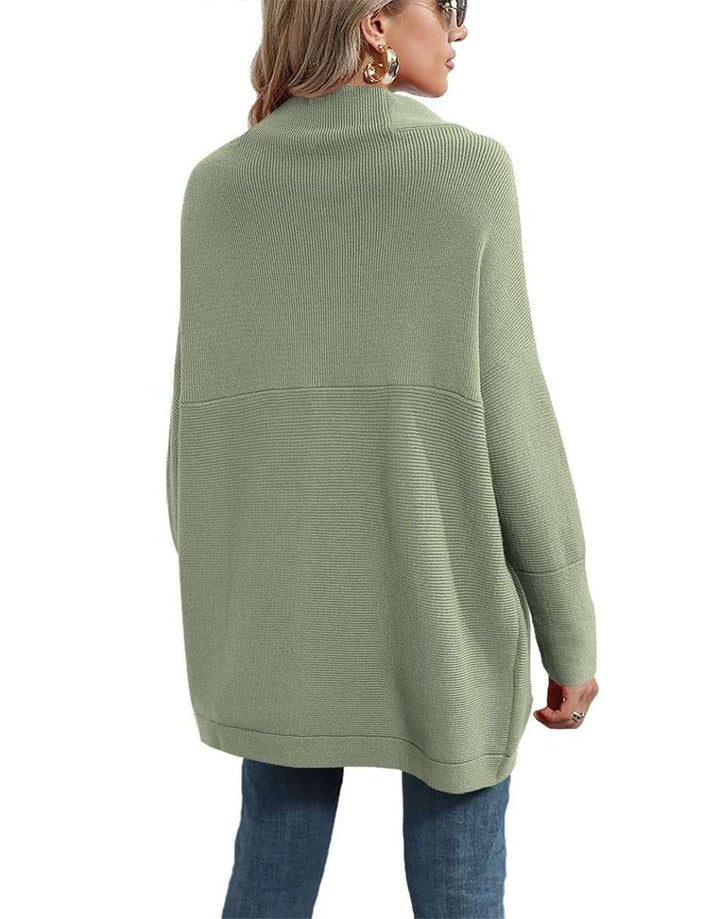 Anrabess Ribbed Knit Turtleneck Slouchy Tunic Pullover