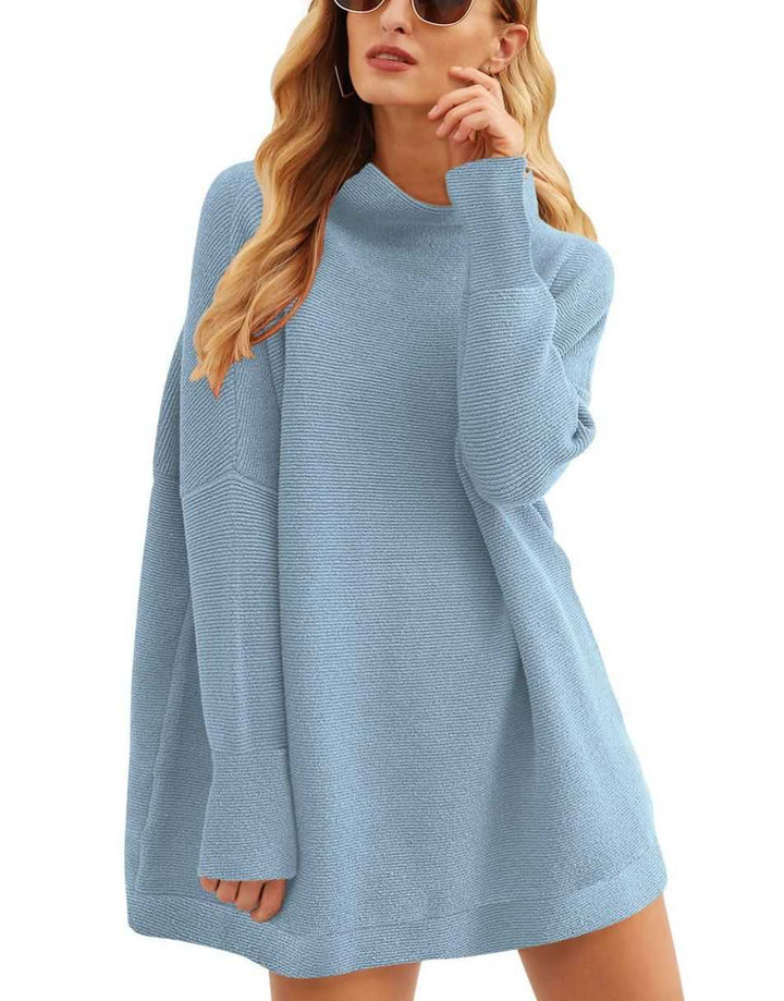 Anrabess Ribbed Knit Turtleneck Slouchy Tunic Pullover