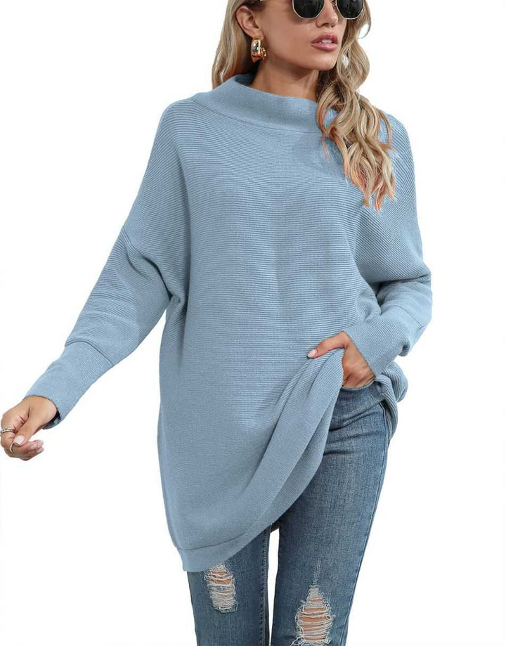 Anrabess Ribbed Knit Turtleneck Slouchy Tunic Pullover