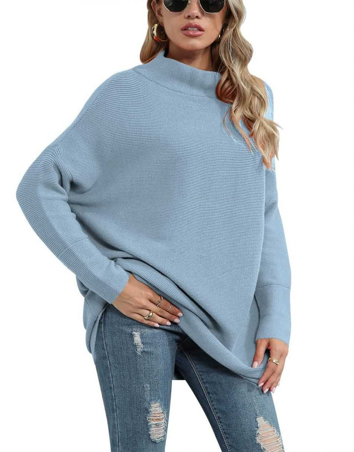 Anrabess Ribbed Knit Turtleneck Slouchy Tunic Pullover