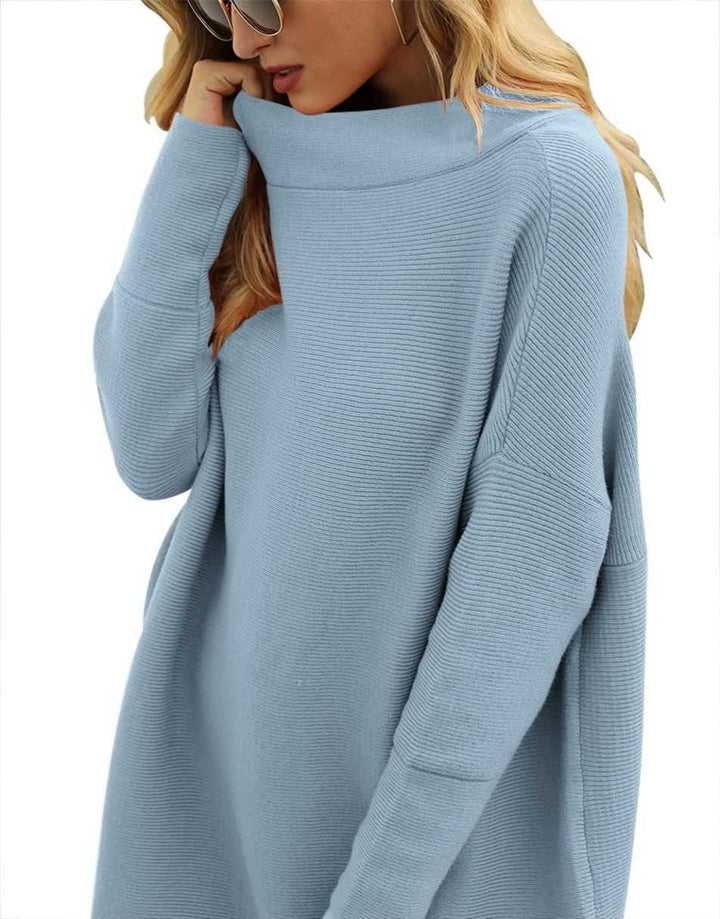 Anrabess Ribbed Knit Turtleneck Slouchy Tunic Pullover