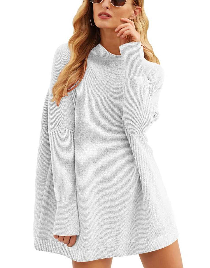 Anrabess Ribbed Knit Turtleneck Slouchy Tunic Pullover