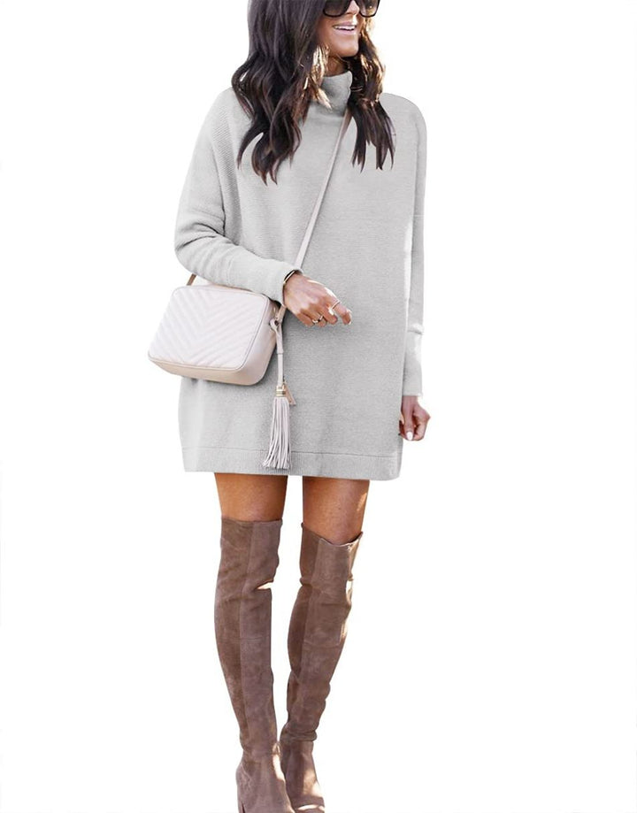 Anrabess Ribbed Knit Turtleneck Slouchy Tunic Pullover