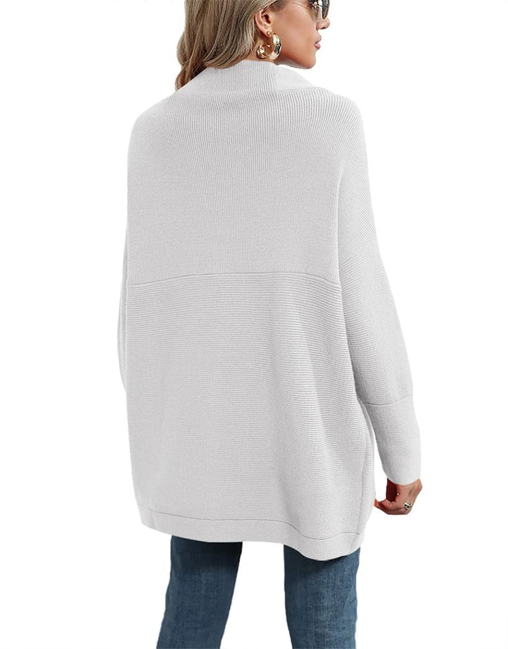 Anrabess Ribbed Knit Turtleneck Slouchy Tunic Pullover