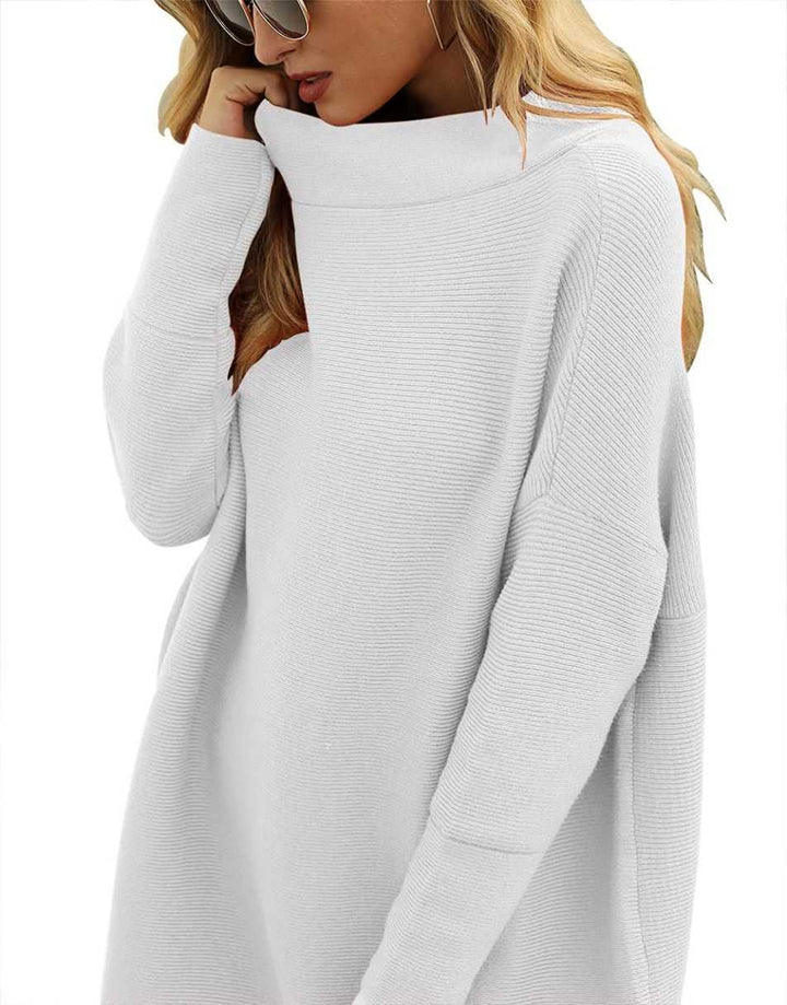 Anrabess Ribbed Knit Turtleneck Slouchy Tunic Pullover