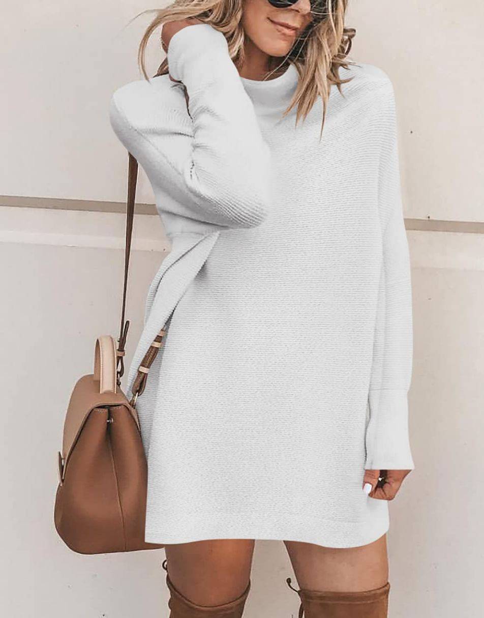 Anrabess Ribbed Knit Turtleneck Slouchy Tunic Pullover