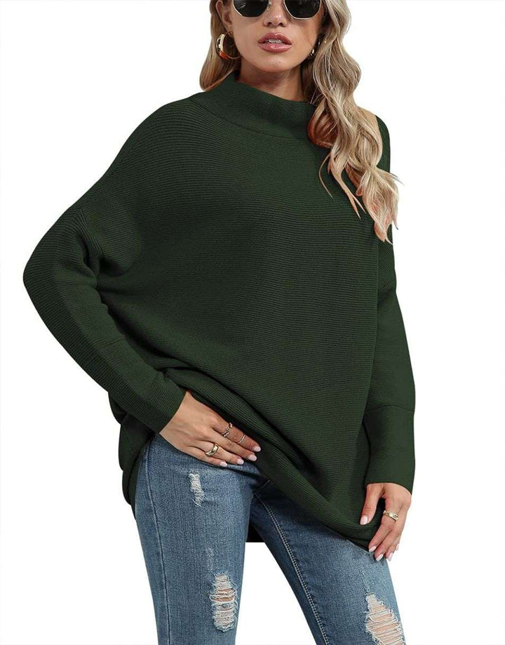 Anrabess Ribbed Knit Turtleneck Slouchy Tunic Pullover