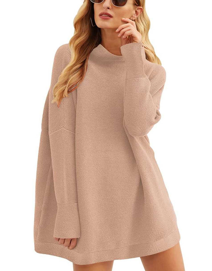 Anrabess Ribbed Knit Turtleneck Slouchy Tunic Pullover