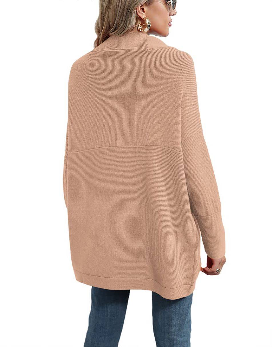 Anrabess Ribbed Knit Turtleneck Slouchy Tunic Pullover