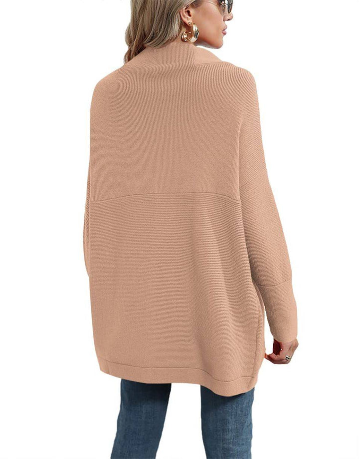 Anrabess Ribbed Knit Turtleneck Slouchy Tunic Pullover