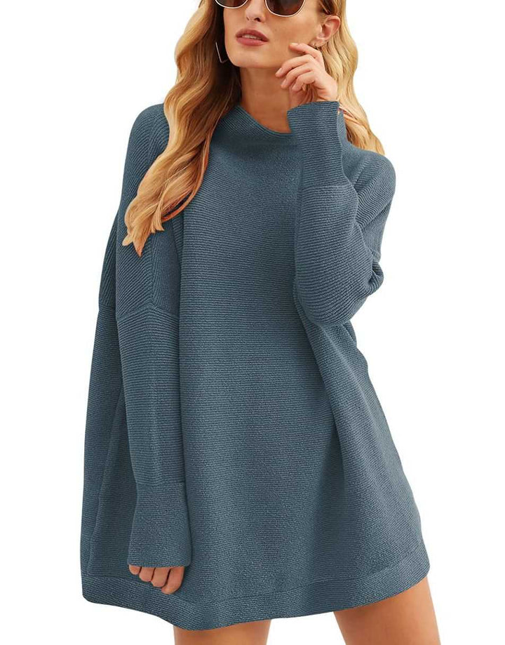 Anrabess Ribbed Knit Turtleneck Slouchy Tunic Pullover