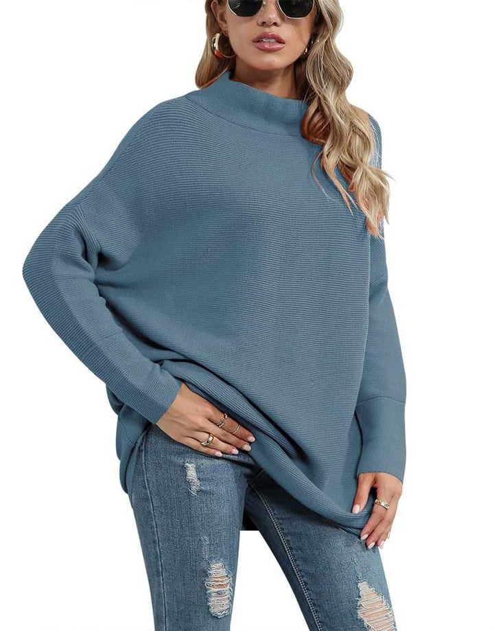 Anrabess Ribbed Knit Turtleneck Slouchy Tunic Pullover