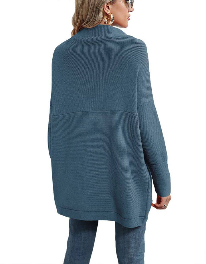 Anrabess Ribbed Knit Turtleneck Slouchy Tunic Pullover