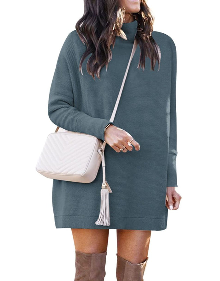 Anrabess Ribbed Knit Turtleneck Slouchy Tunic Pullover